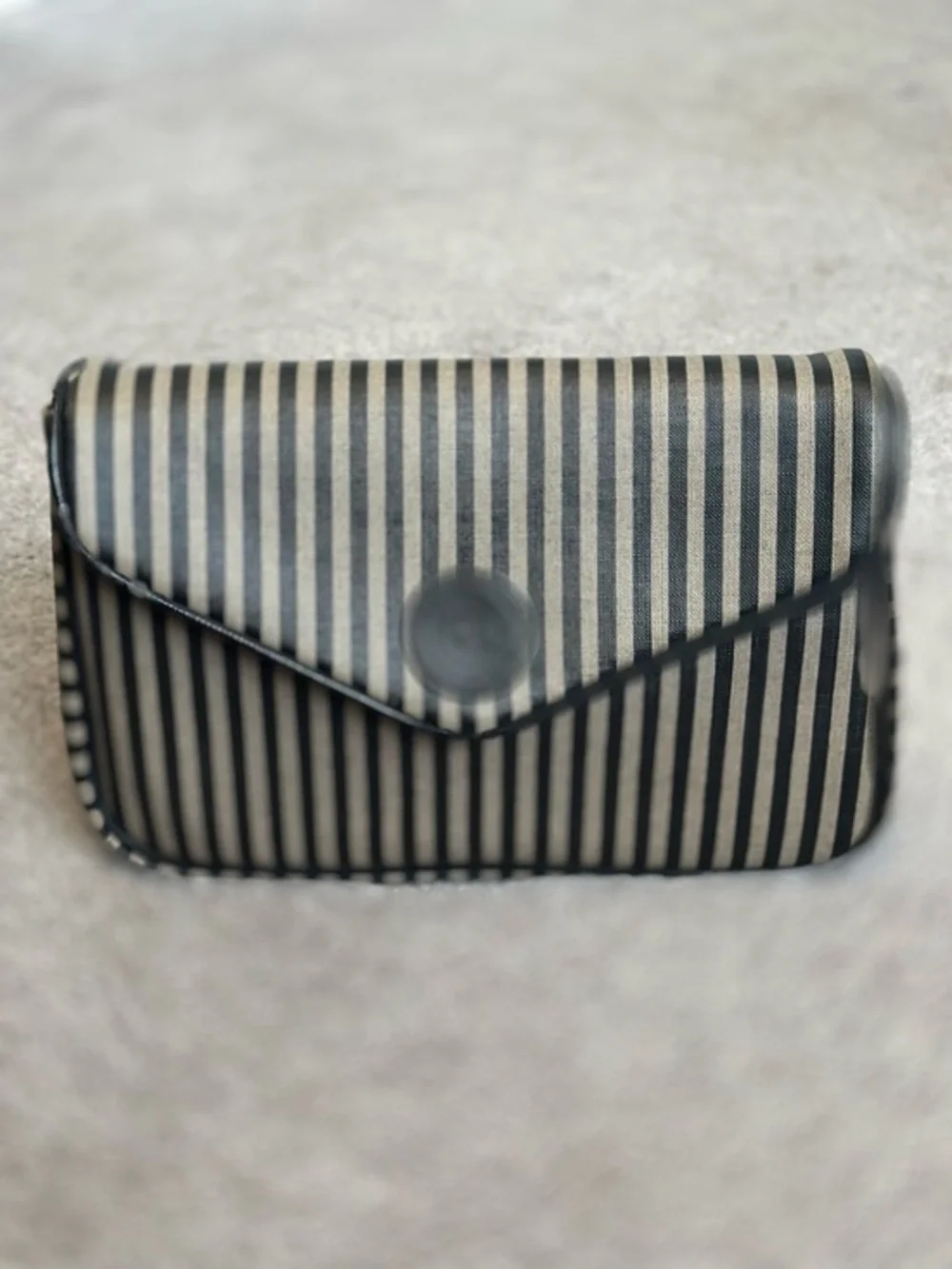 Oscar de la Renta Black and Cream Striped Clutch Makeup Bag